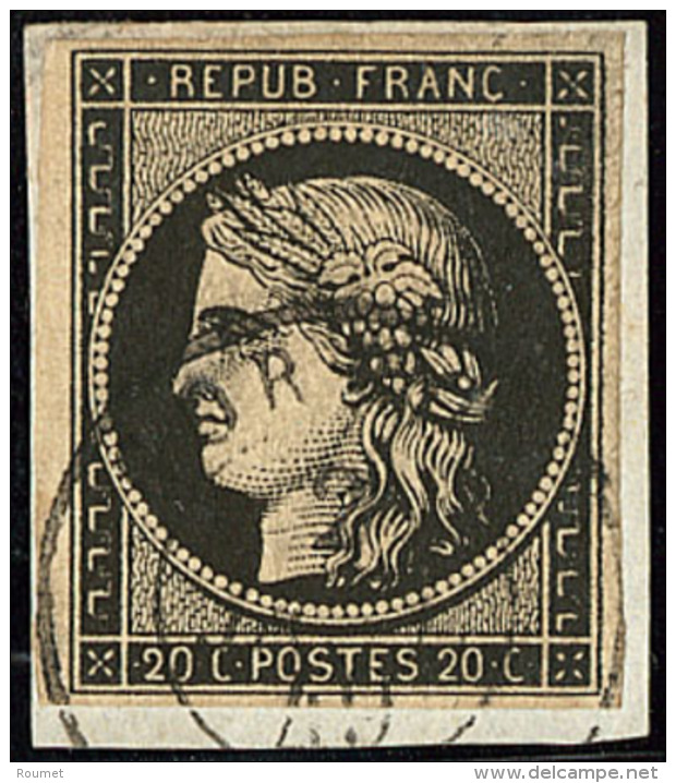 Oblit&eacute;rations Sur 20c Noir. Petit Cad 15.  2 Janv 49 De Gorron, Sur N&deg;3 Sur Support. - TB - 1849-1850 Cérès
