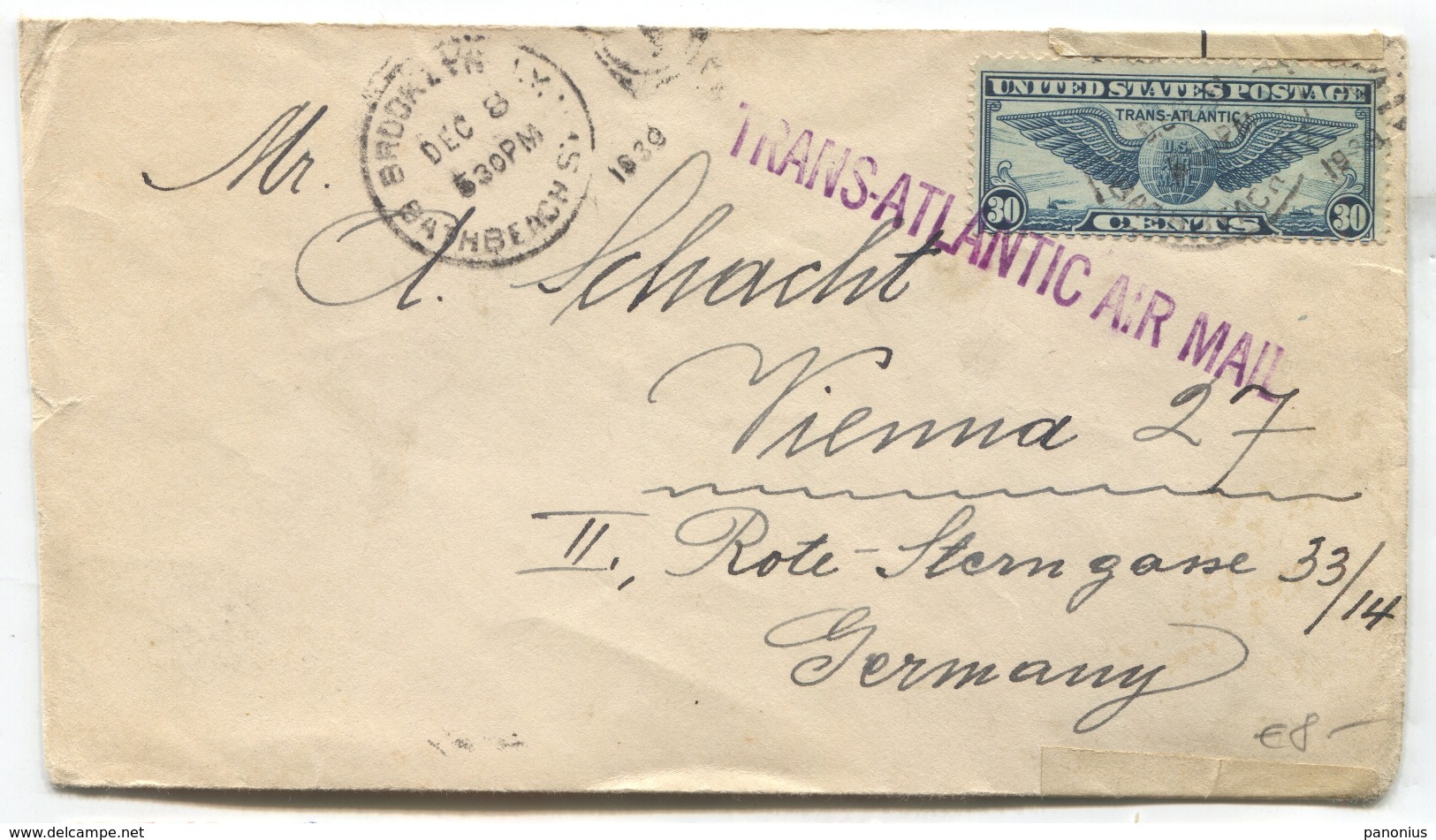 UNITED STATES, 1939. TRANS - ATLANTIC AIR MAIL, NEW YORK, GERMANY WW2 CENSURA - Usados