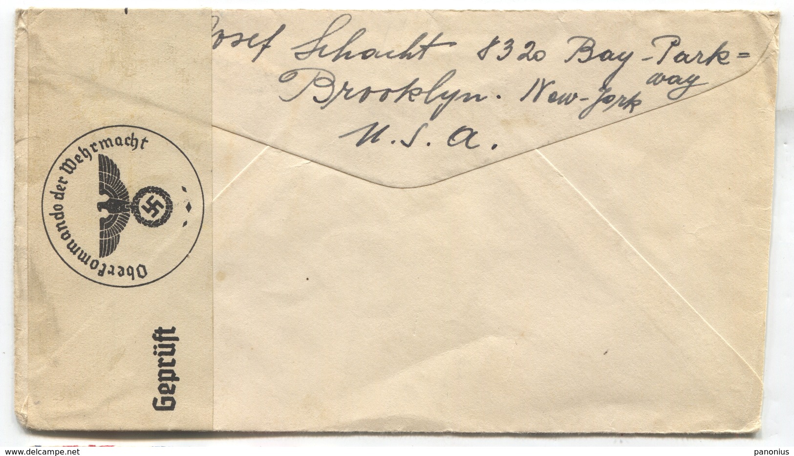 UNITED STATES, 1939. TRANS - ATLANTIC AIR MAIL, NEW YORK, GERMANY WW2 CENSURA - Oblitérés