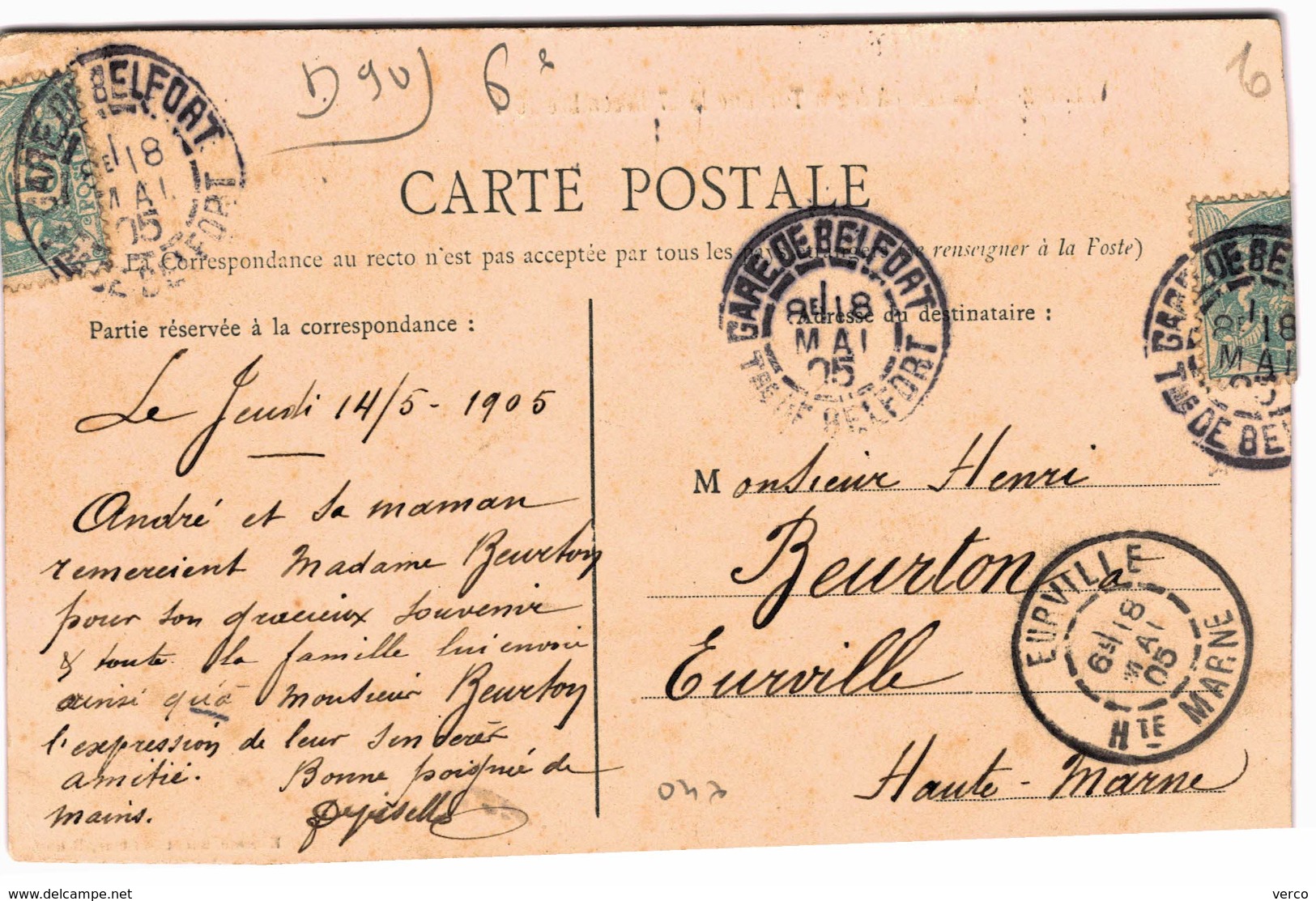 Carte Postale Ancienne De VALDOIE - Valdoie