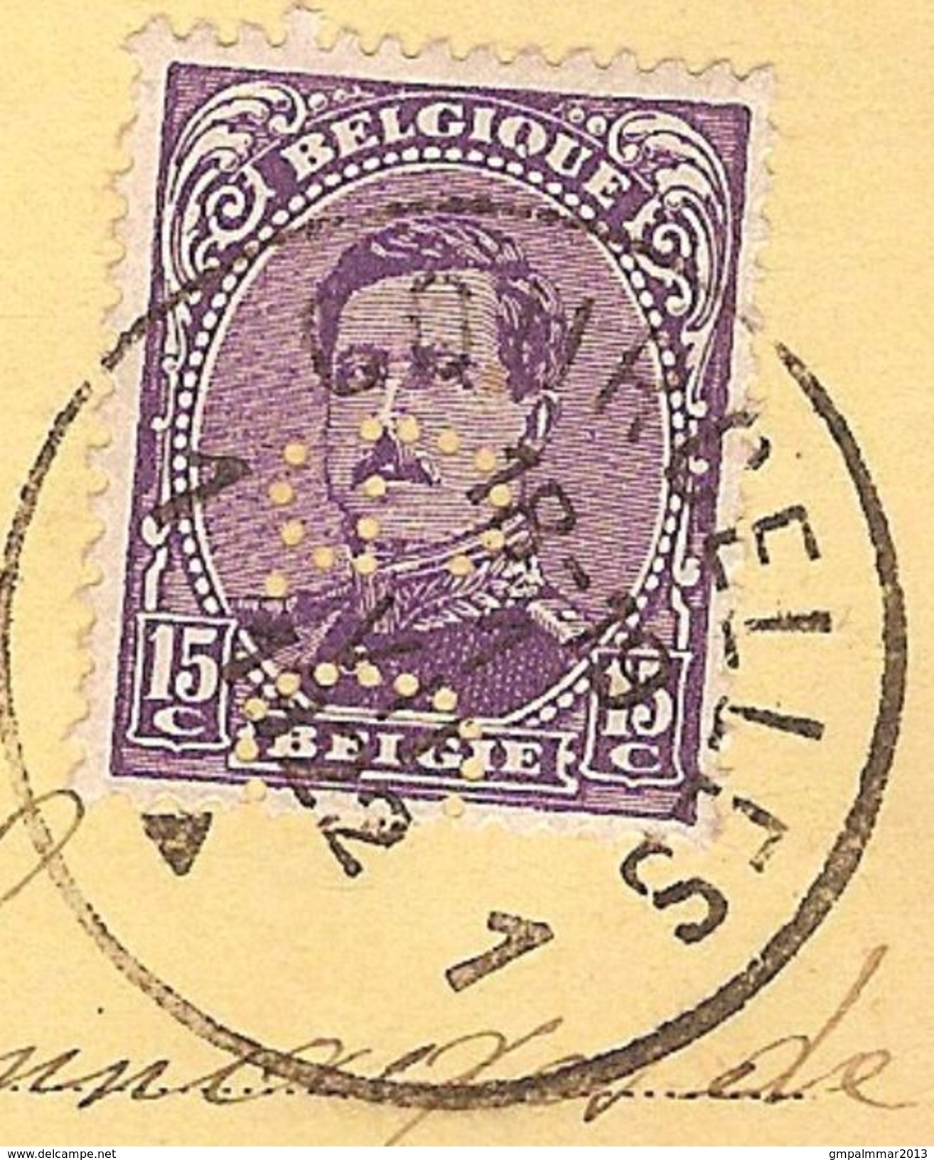 Nr. 139 Op Postkaart Met Perfin S.A. Des Glaces De Charleroi Met Stempel Van COURCELLES ; Staat Zie 2 Scans ! - 1909-34