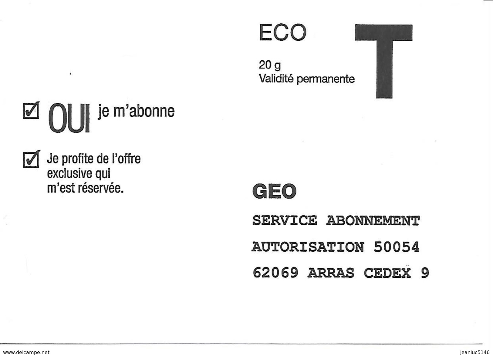 Prêt-à-poster. Enveloppe Réponse T. Eco. GEO - Cartas/Sobre De Respuesta T
