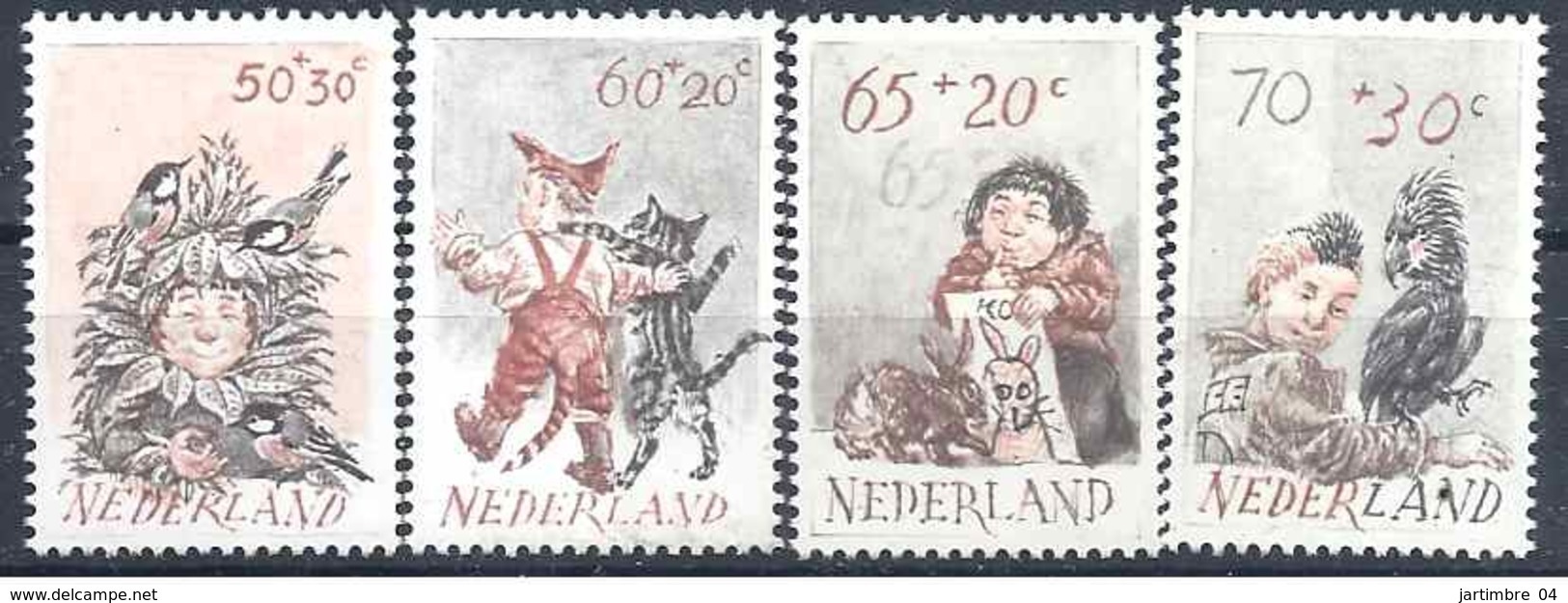 1982 PAYS BAS 1193-96** Enfance, Oiseau, Chats, Lapin - Unused Stamps