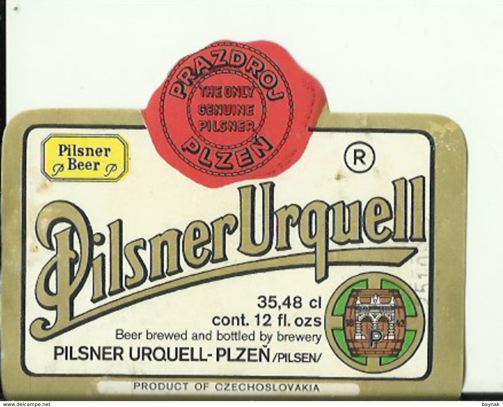 PILSNER URQUELL --  LABEL, ETIQUETTE  --  PLZEN, CZECHOSLOVAKIA - Bier