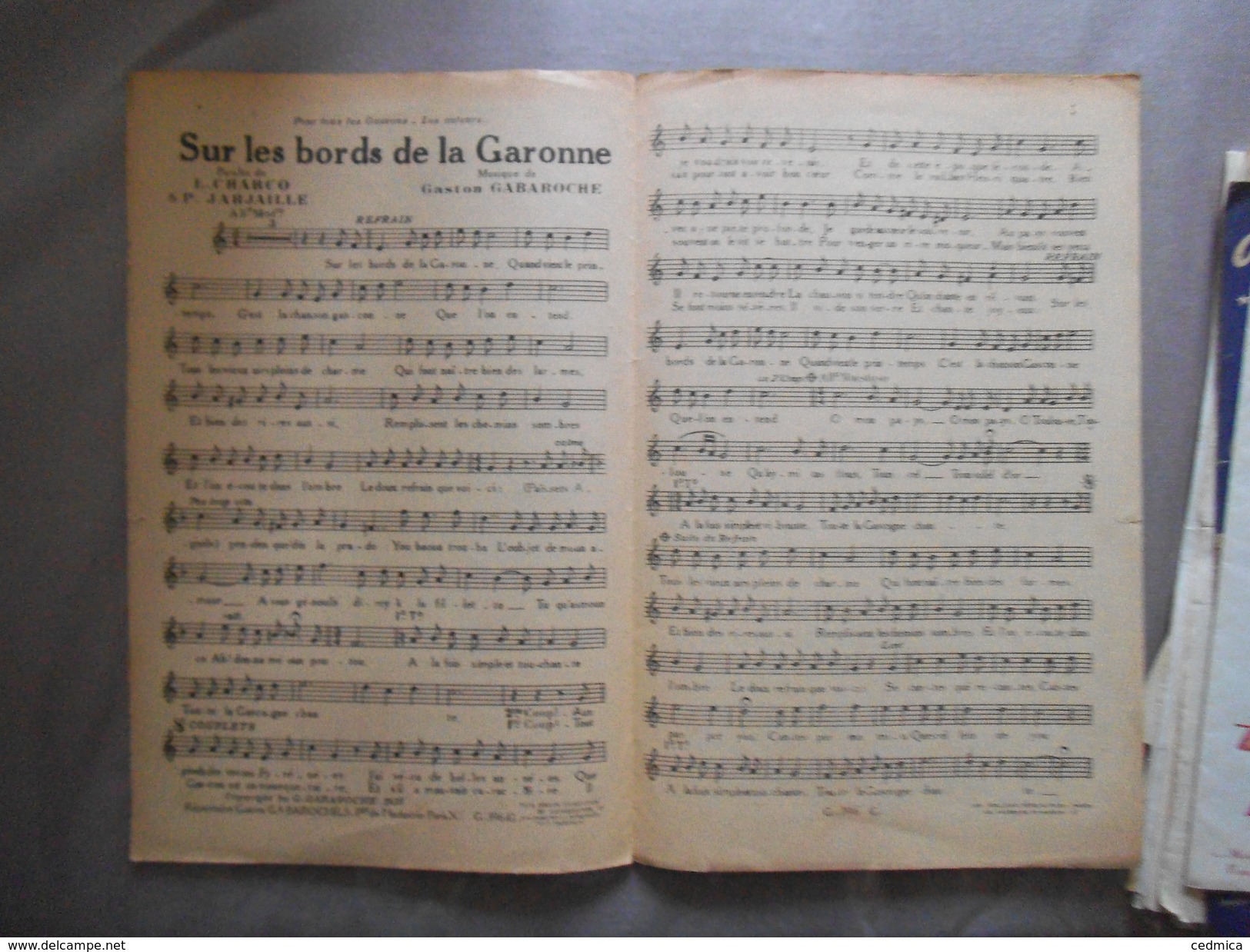 SUR LES BORDS DE LA GARONNE PAROLES DE L.CHARCO & P.JARJAILLE MUSIQUE DE GASTON GABAROCHE 1935 - Noten & Partituren