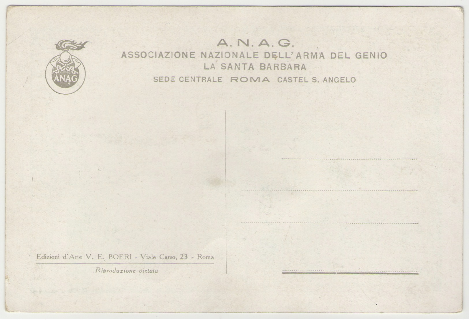 Associazione Nazionale Dell'Arma Del Genio La Santa Barbara Roma Castel S.Angelo #Cartolina #Militari - Reggimenti