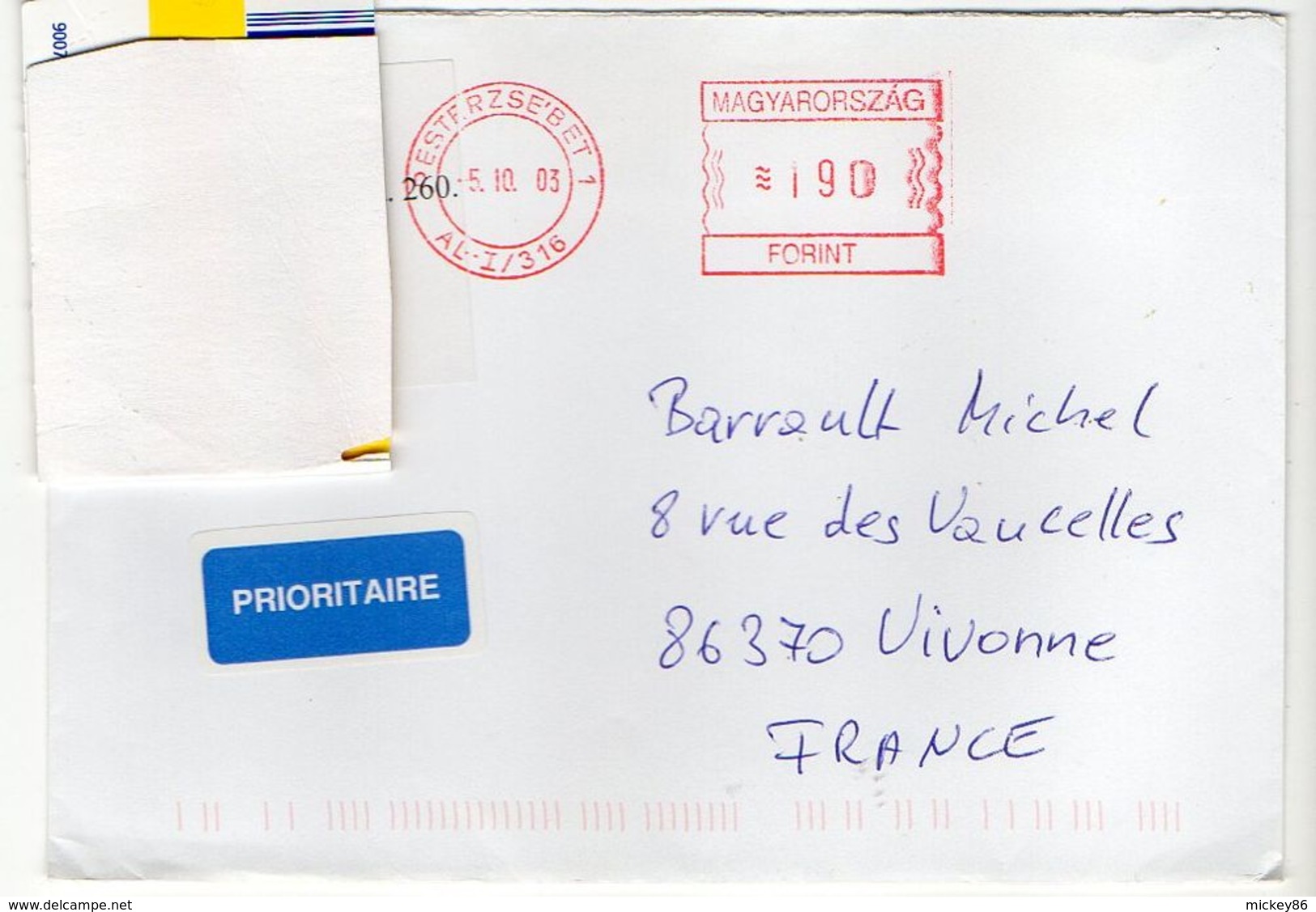 Hongrie--2003--Lettre Avec Empreinte Machine à Affranchir BUDAPEST- Pour La France - Cartas & Documentos