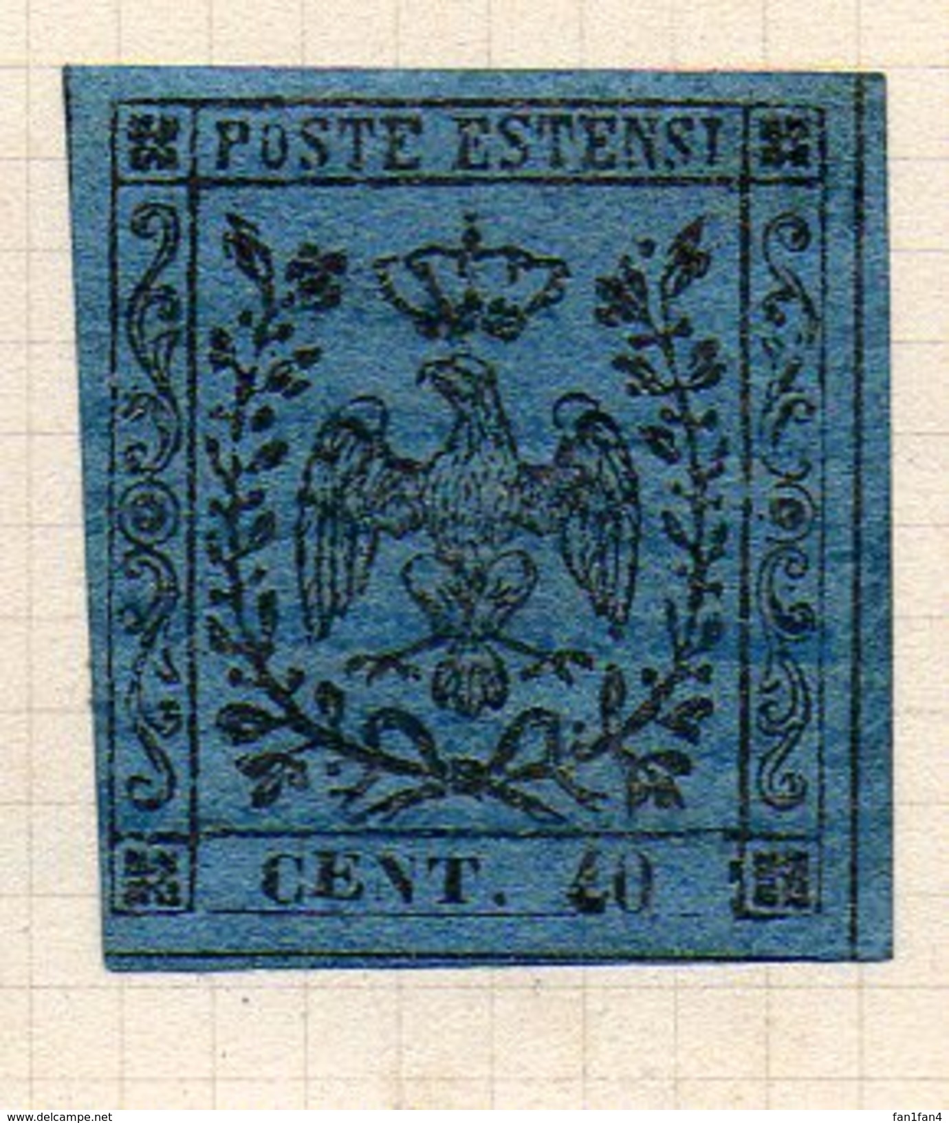 ITALIE (Anciens états) - 1852 - MODENE (Duché) - N° 5 - 40 C. Bleu Foncé - (sans Point Après Le Chiffre) - Modène