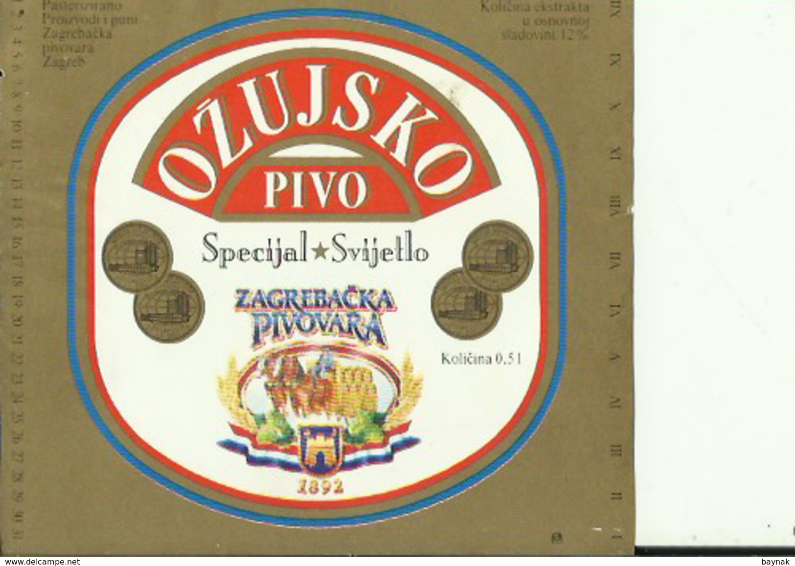 OZUJSKO SPECIJAL SVIJETLO PIVO --  LABEL, ETIQUETTE  --  PIVOVARA ZAGREB,  CROATIA - Bier