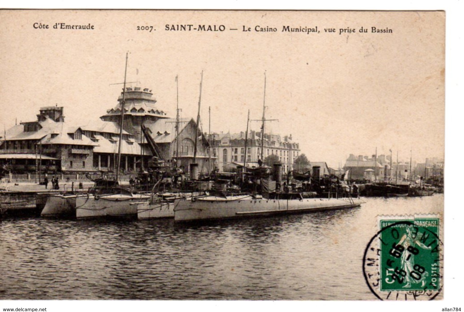 35 - ILLE ET VILAINE - 1908 - CPA SAINT MALO - CASINO MUNICIPAL ET NAVIRES MILITAIRES  - EXC ETAT - - Saint Malo