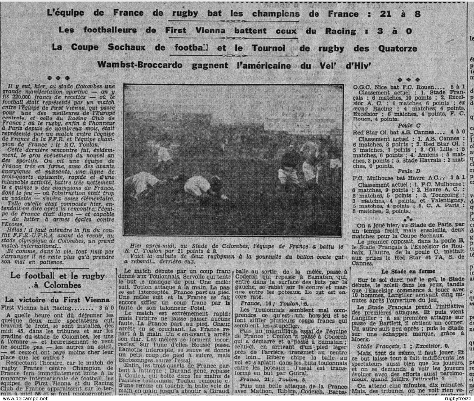 2508 Photo Originale Match De Gala Du 01/01/ 1932 France Contre RC Toulon Rugby XV Union Stade Colombes Max Rousié Namur - Rugby