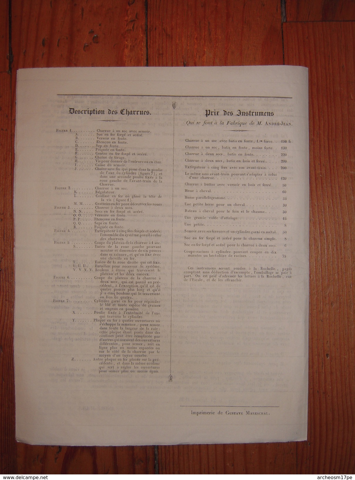 André Jean - Invention - Brevet -  Notice  Charrues Et Semoirs - 1836 Agriculture Matériel Agricole - Agriculture