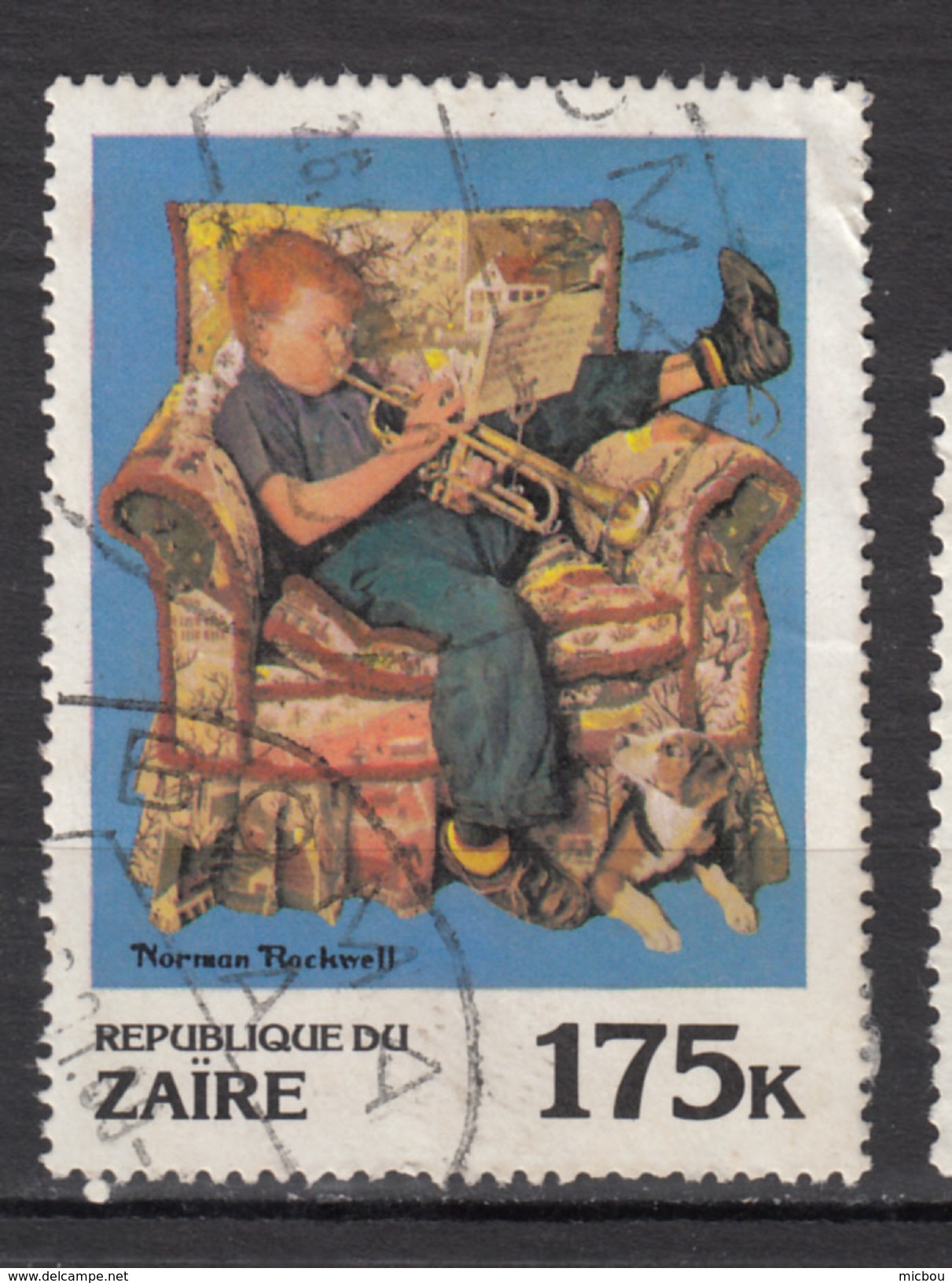 ##5, Zaire, Norman Rockwell, Trompette, Trumpet, Musique, Music, Chien, Dog, Fauteuil, Chair - Oblitérés