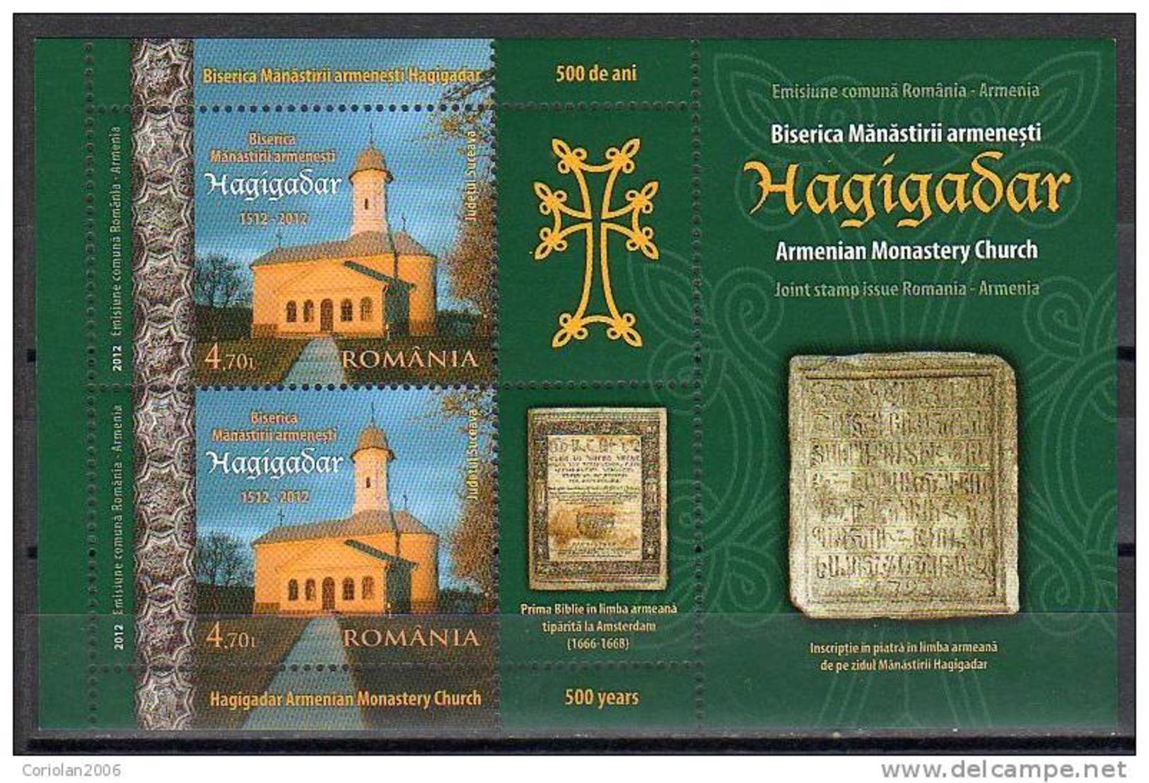 Romania 2012 / Romania - Armenia / 500 Years Hagigadar Monastery - Block - Ongebruikt