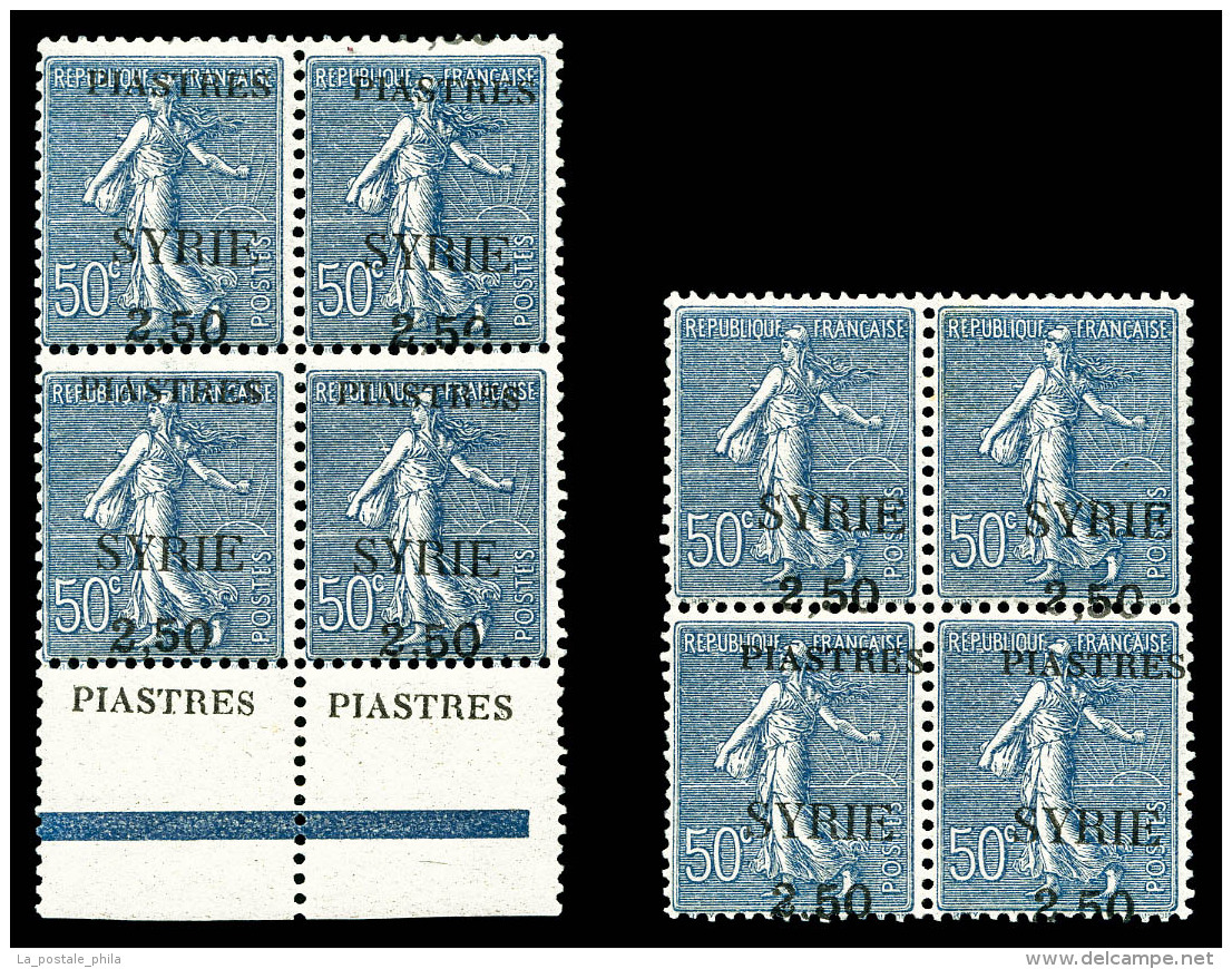 ** N&deg;113, 2.50 Sur 50c Bleu: 2 Bloc De Quatre Surcharges &agrave; Cheval. TTB    Qualit&eacute;: ** - Unused Stamps