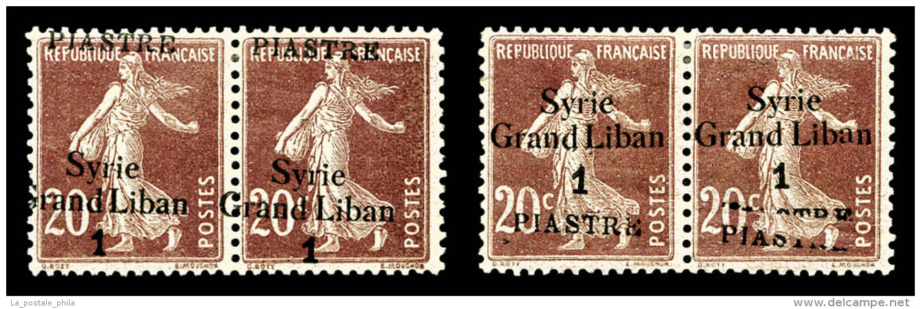 * N&deg;109, 1 Pi Sur 20c Semeuse: 2 Paires, Surcharge &agrave; Cheval Et Surchage Partielle Tenant &agrave;... - Unused Stamps