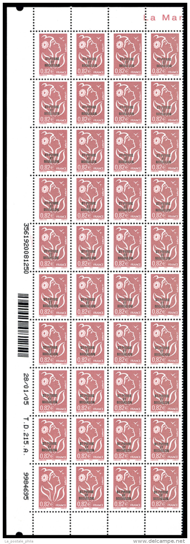 ** N&deg;848, Marianne De Lamouche 0.82&euro;: Surcharge 'ST PIERRE ET MIQUELON' Absente (par Pliage) Sur 1... - Unused Stamps