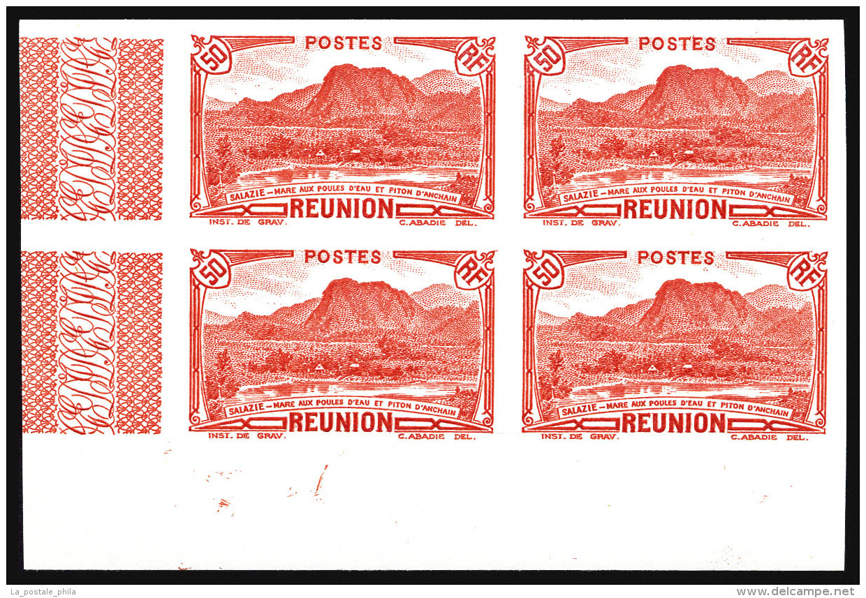 ** N&deg;136a, 50c Rouge Non Dentel&eacute; En Bloc De Quatre Coin De Feuille, SUP (certificat)    Qualit&eacute;:... - Unused Stamps