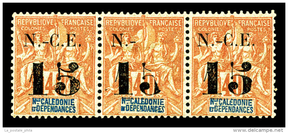 * N&deg;66, 15c Sur 40c Rouge Orange: Surcharge Partielle Tenant &agrave; Normaux En Bande De 3. TTB   ... - Unused Stamps