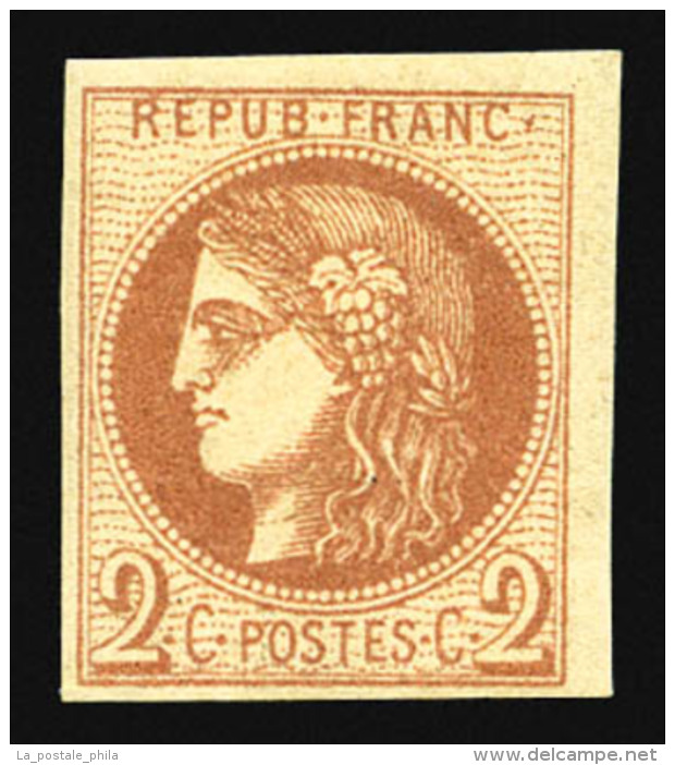 * N&deg;40B, 2c Brun-rouge, Petit Coin De Feuille, TTB (sign&eacute; Brun)    Qualit&eacute;: *   Cote: 360 Euros - 1870 Ausgabe Bordeaux