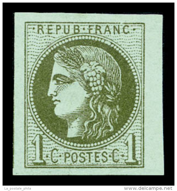 (*) N&deg;39B, 1c Olive Rep 2, TB (sign&eacute; Calves)    Qualit&eacute;: (*)   Cote: 200 Euros - 1870 Ausgabe Bordeaux