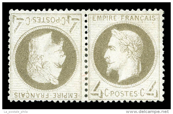 (*) N&deg;27B, 4c Gris En Paire T&ecirc;te-b&ecirc;che Horizontale, RARE Et SUP (sign&eacute;/certificat)    ... - 1863-1870 Napoleon III With Laurels