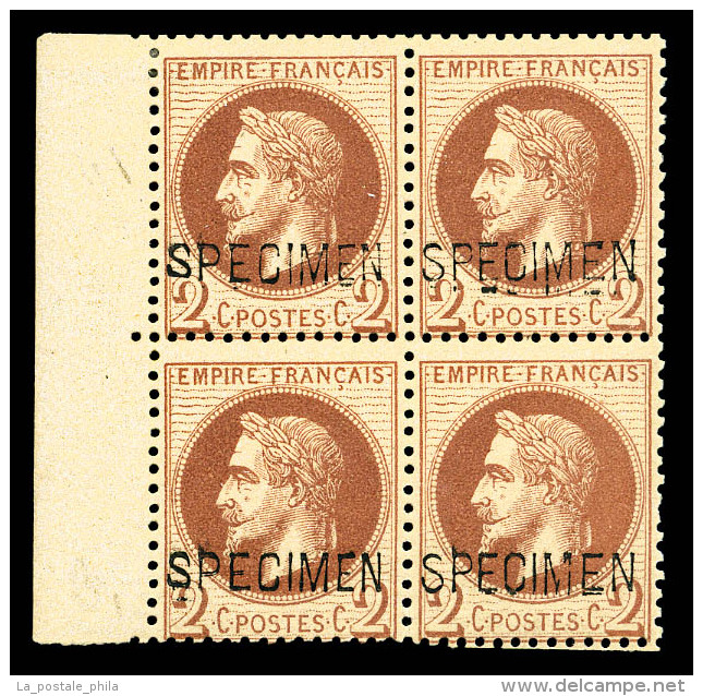 ** N&deg;26Be, 2c Rouge Brun Surcharg&eacute; 'SPECIMEN' En Bloc De Quatre Bdf (1ex*), Fra&icirc;cheur Postale.... - 1863-1870 Napoleon III With Laurels