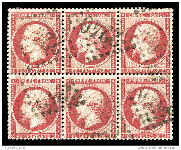 O N&deg;24, 80c Rose, Bloc De 6 Exemplaires. TB (certificat)    Qualit&eacute;: O - 1862 Napoléon III