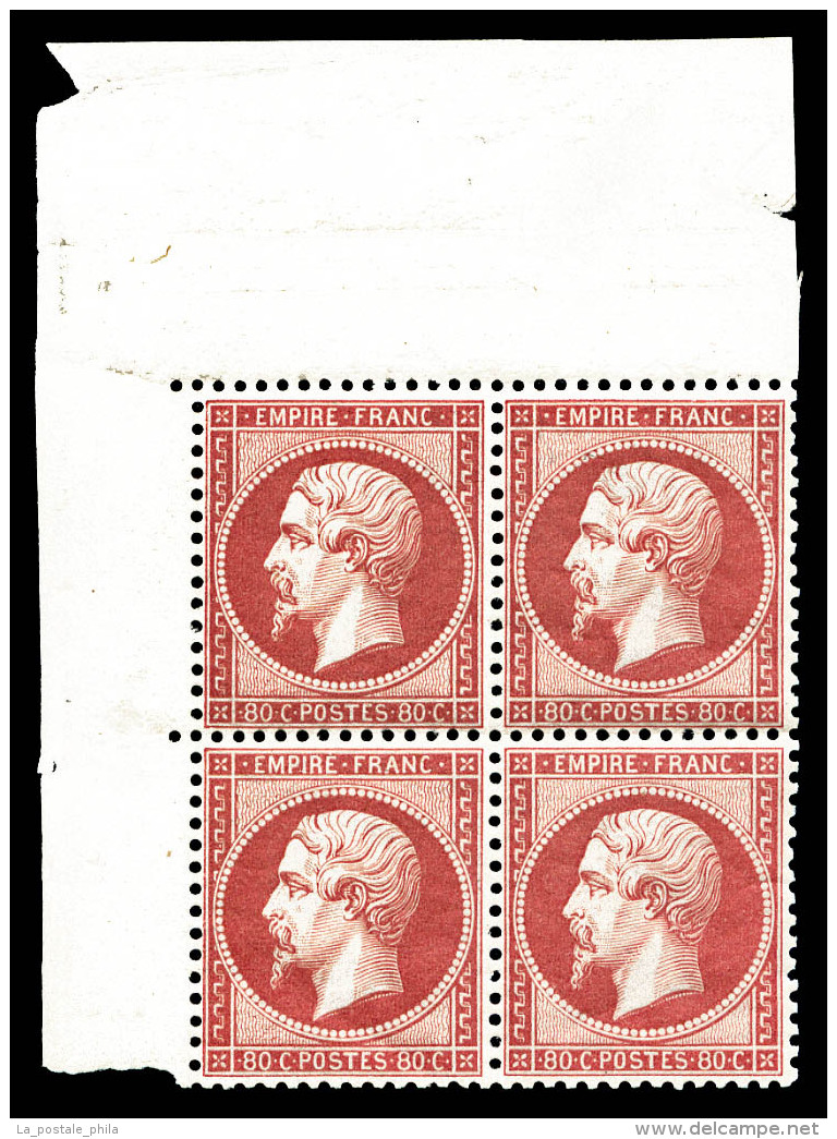 ** N&deg;24, 80c Rose En Bloc De Quatre Coin De Feuille, Centrage Parfait, Fra&icirc;cheur Postale. SUPERBE. R.R.R... - 1862 Napoléon III.