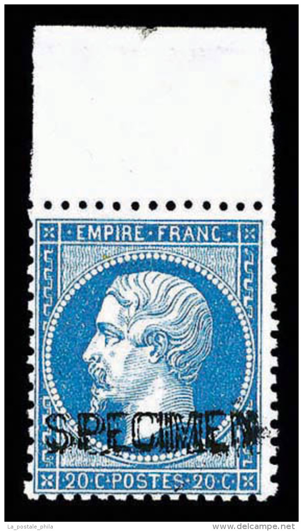 ** N&deg;22d, 20c Bleu: Double Surcharge 'SPECIMEN', Haut De Feuille, FRA&Icirc;CHEUR POSTALE, SUP (sign&eacute;... - 1862 Napoléon III.