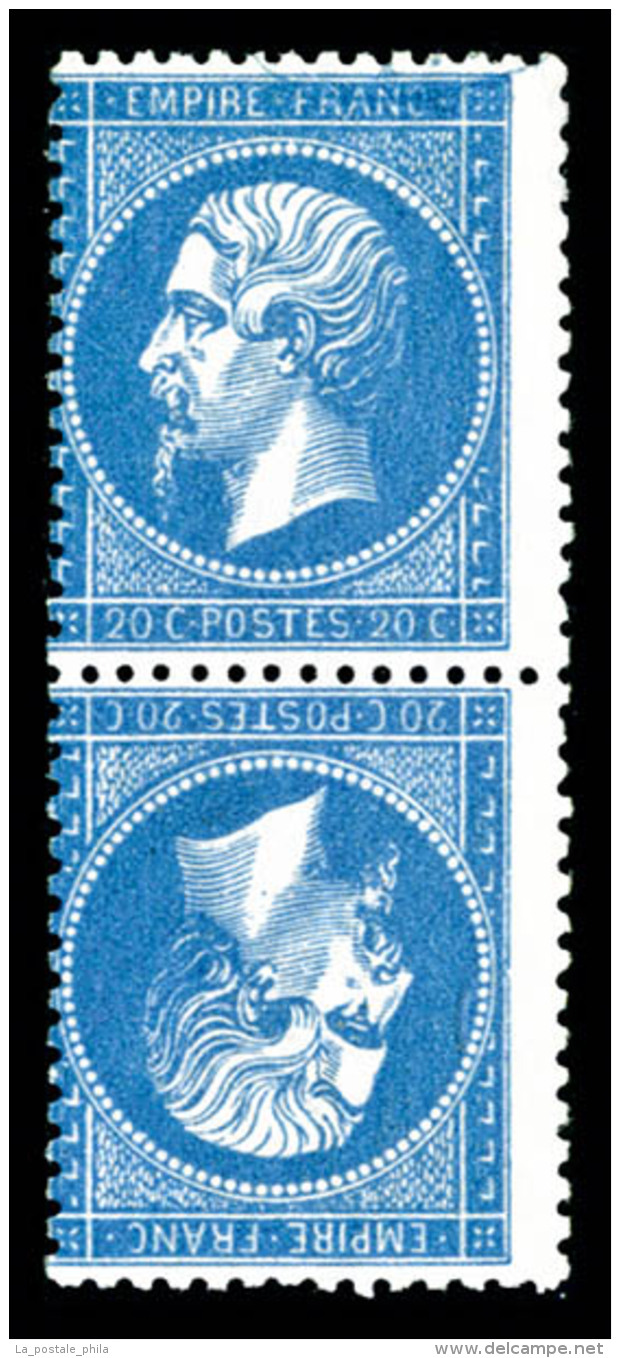 * N&deg;22b, 20c Bleu En Paire T&ecirc;te-b&ecirc;che Tr&egrave;s Frais, R.R.R (sign&eacute;/certificats)    ... - 1862 Napoléon III.