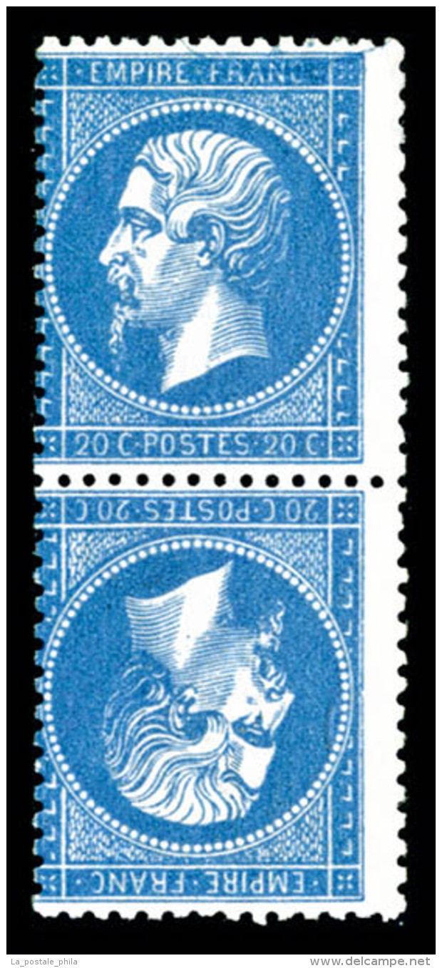 * N&deg;22b, 20c Bleu En Paire T&ecirc;te-b&ecirc;che Tr&egrave;s Frais, R.R.R (sign&eacute;/certificats)    ... - 1862 Napoleon III