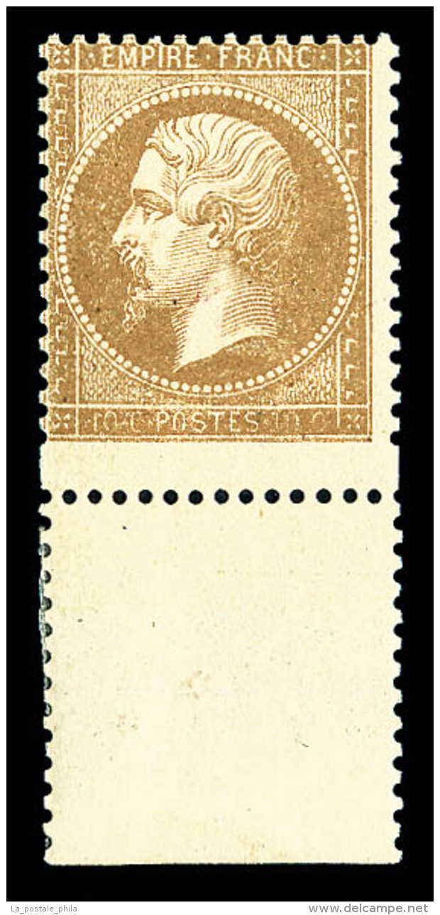 ** N&deg;21, 10c Bistre: VARI&Eacute;T&Eacute; PIQUAGE DECALE (timbre Plus Grand), Bas De Feuille, FRA&Icirc;CHEUR... - 1862 Napoléon III.