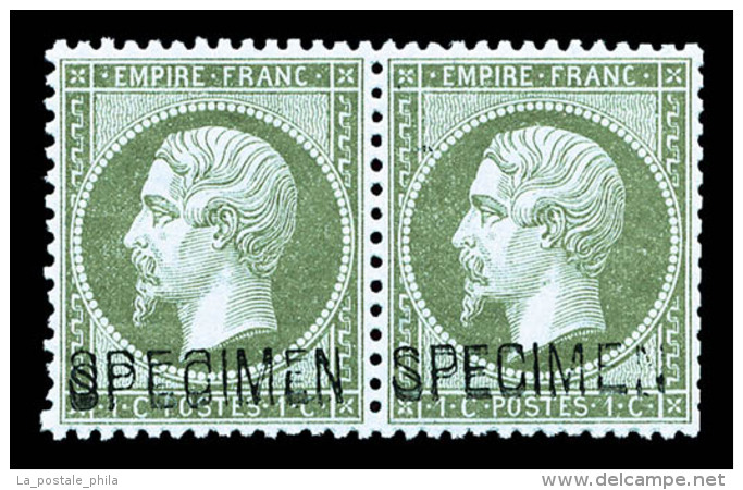 ** N&deg;19f, 1c Vert Olive Surcharg&eacute; 'SP&Eacute;CIMEN' Doubl&eacute;e En Paire Horizontale, Fra&icirc;cheur... - 1862 Napoléon III.