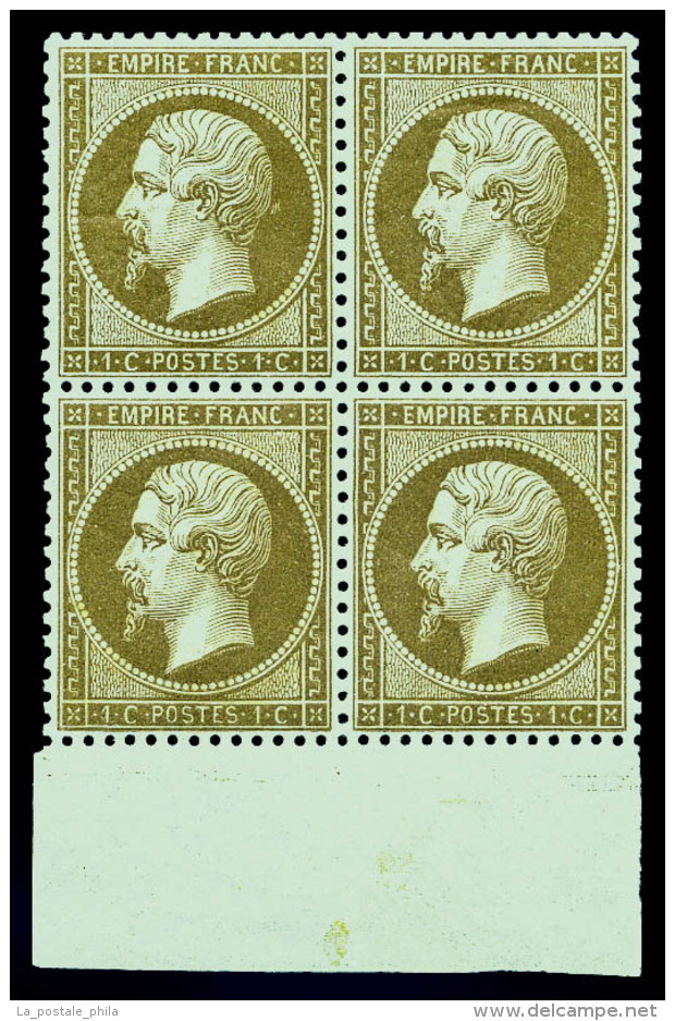 ** N&deg;19b, 1c Mordor&eacute; En Bloc De Quatre Bas De Feuille, Fra&icirc;cheur Postale, Tr&egrave;s Bon... - 1862 Napoléon III.