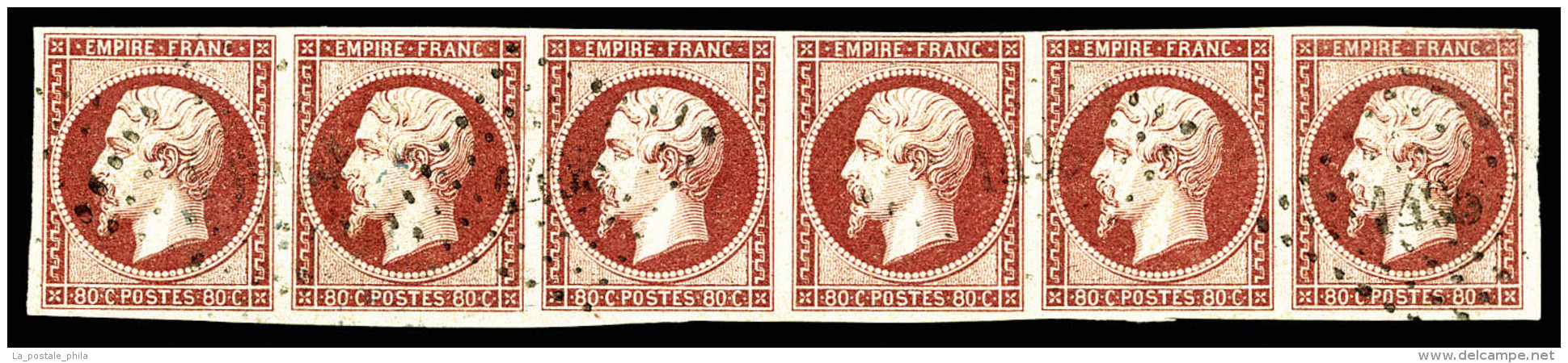 O N&deg;17A, 80c Carmin, Bande De 6 Horizontale. SUP (certificat)    Qualit&eacute;: O - 1853-1860 Napoléon III.