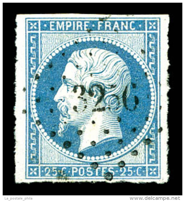 O N&deg;15, 25c Bleu, Obl PC, TB    Qualit&eacute;: O   Cote: 285 Euros - 1853-1860 Napoleon III