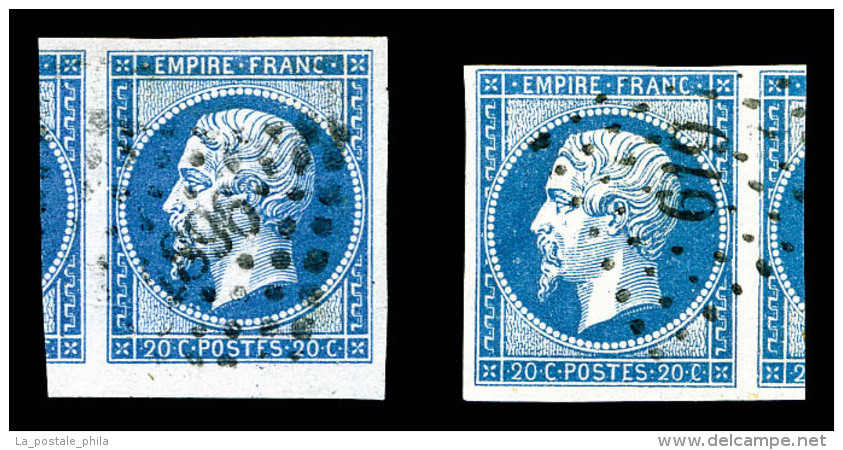 O N&deg;14A/B, 20c Bleu: Type I Et II, Les 2 Ex Avec Voisins, Pi&egrave;ces Choisies    Qualit&eacute;: O - 1853-1860 Napoléon III.