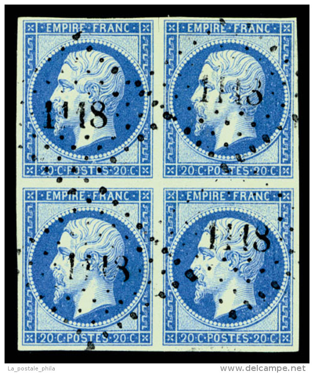 O N&deg;14Ba, 20c Bleu Sur Vert Type II En Bloc De Quatre, R.R.R Et SUPERBE (sign&eacute; Brun/Calves/certificat)  ... - 1853-1860 Napoléon III