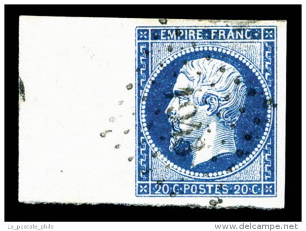 O N&deg;14Aa, 20c Bleu Fonc&eacute; Type I Obl PC 1943, Grand Bord De Feuille Lat&eacute;ral, SUP (certificat)   ... - 1853-1860 Napoléon III.