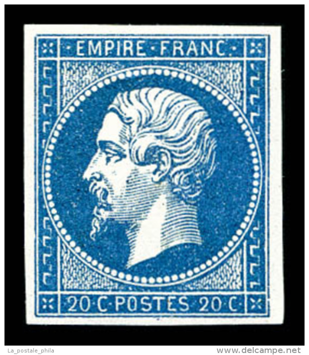 * N&deg;14Aa, 20c Bleu Fonc&eacute;, TTB (sign&eacute; Scheller/certificat)    Qualit&eacute;: *   Cote: 600 Euros - 1853-1860 Napoléon III.