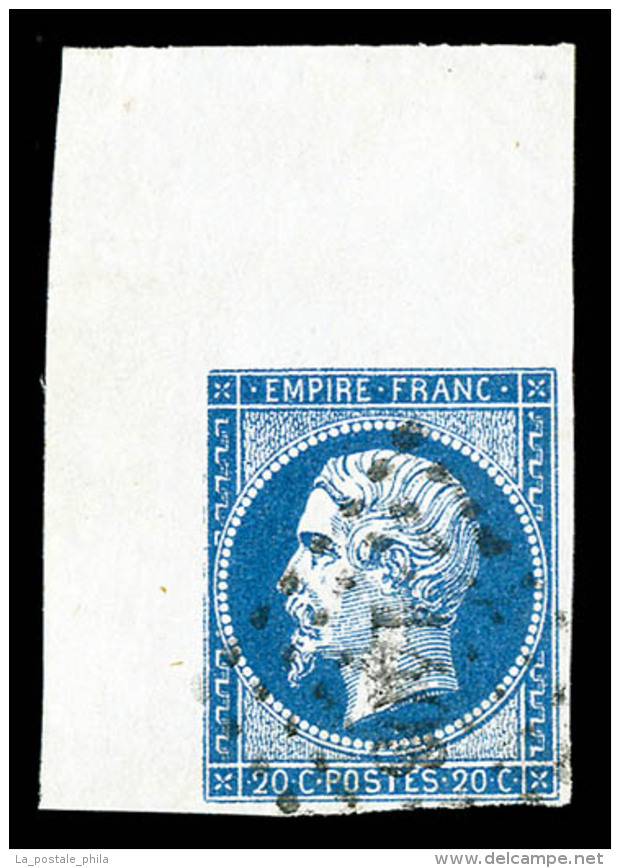 O N&deg;14A, 20c Bleu Type I, Grand Coin De Feuille, SUPERBE ET RARE (sign&eacute; Brun/certificat)   ... - 1853-1860 Napoléon III.