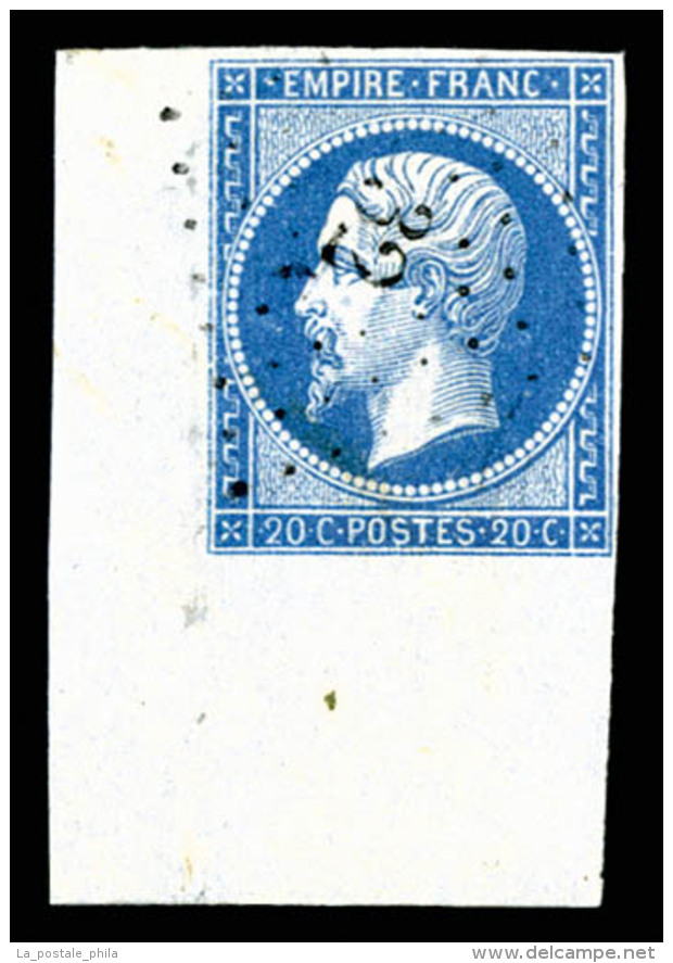 O N&deg;14A, 20c Bleu Type I, Coin De Feuille, R.R.R Et SUP (sign&eacute; Calves/certificat)    Qualit&eacute;: O  ... - 1853-1860 Napoleon III
