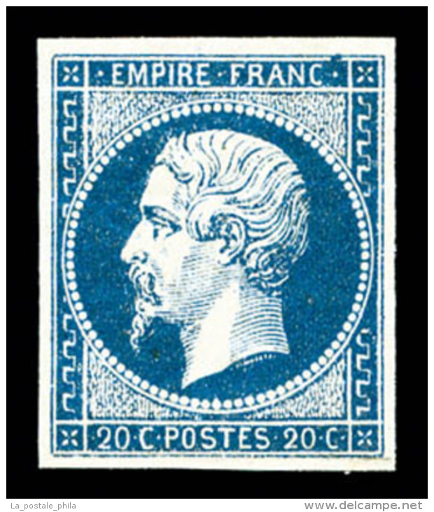 ** N&deg;14A, 20c Bleu Type I, Fra&icirc;cheur Postale, SUP (sign&eacute; Brun/certificat)    Qualit&eacute;: ** - 1853-1860 Napoleone III