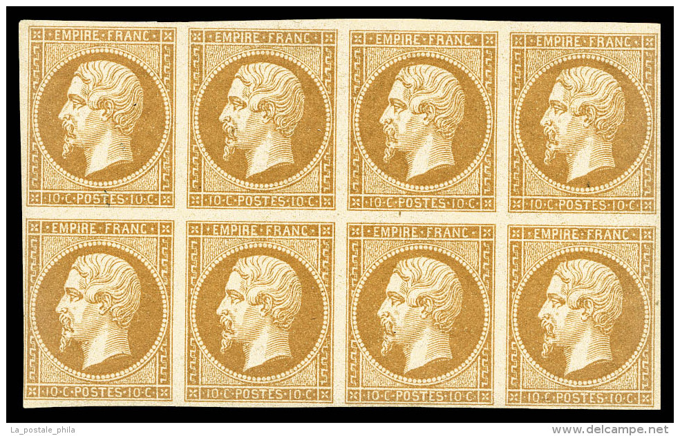** N&deg;13B, 10c Brun-clair Type II Couleur Vive, Bloc De Huit Fra&icirc;cheur Postale. EXCEPTIONNEL. R.R.R.... - 1853-1860 Napoléon III.