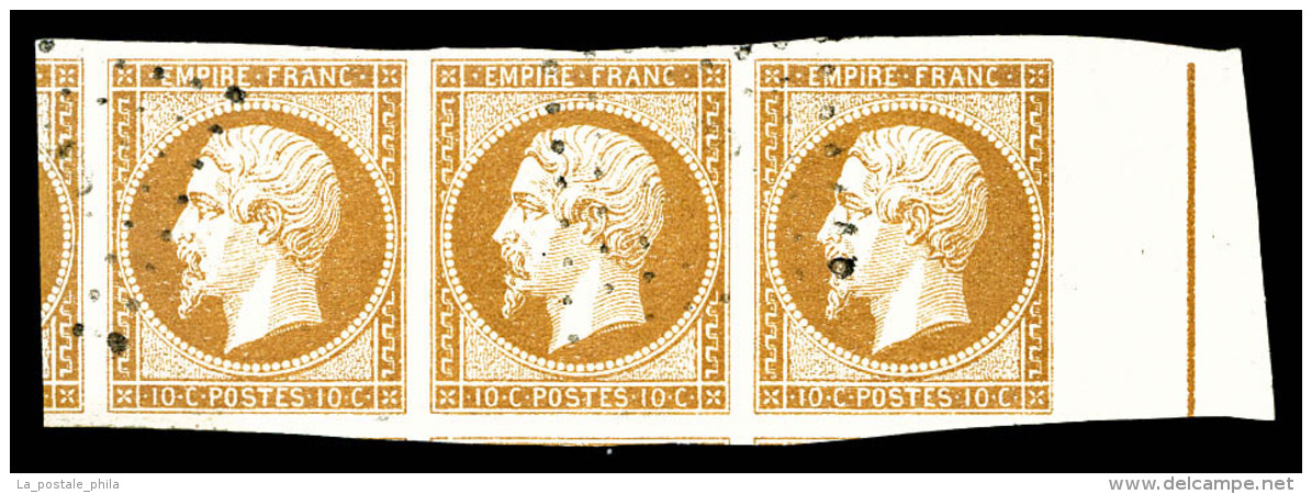 O N&deg;13Ad, 10c Bistre-orange, Bande De III Bord De Feuille Lat&eacute;ral Avec Filet D'encadrement, 4 Voisins,... - 1853-1860 Napoleon III