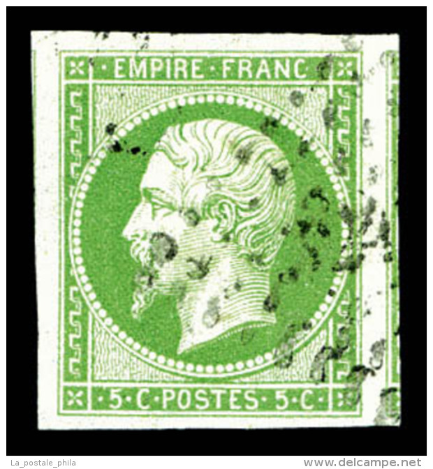 O N&deg;12a, 5c Vert-jaune, Grandes Marges, Un Voisin. SUP (sign&eacute; Scheller)    Qualit&eacute;: O - 1853-1860 Napoleon III