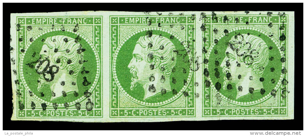 O N&deg;12, 5c Vert En Bande De Trois Horizontale. TB    Qualit&eacute;: O   Cote: 375 Euros - 1853-1860 Napoleon III
