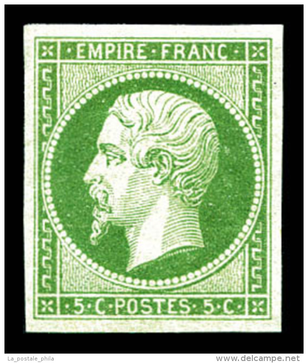 * N&deg;12, 5c Vert, Tr&egrave;s Jolie Pi&egrave;ce, SUP (certificat)    Qualit&eacute;: *   Cote: 1400 Euros - 1853-1860 Napoleon III