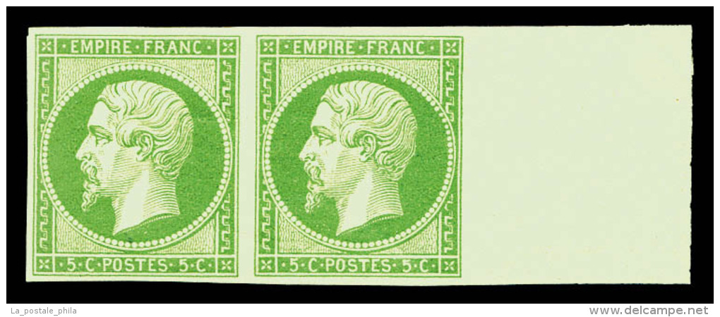 ** N&deg;12, 5c Vert-jaune Vif, Magnifique Paire (1ex*), Grand Bord De Feuille Lat&eacute;ral. SUP (certificat)   ... - 1853-1860 Napoleon III